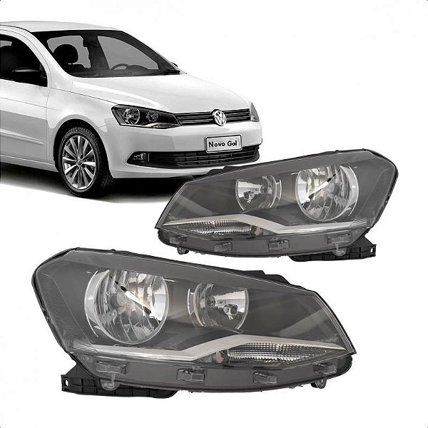 Farol gol volkswagen de 2013 a 2016 lado esquerdo cromado com máscara negra foco duplo geração seis