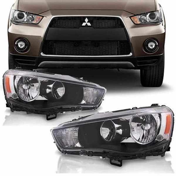 Farol outlander mitsubishi de 2010 a 2013 lado esquerdo preto elétrico