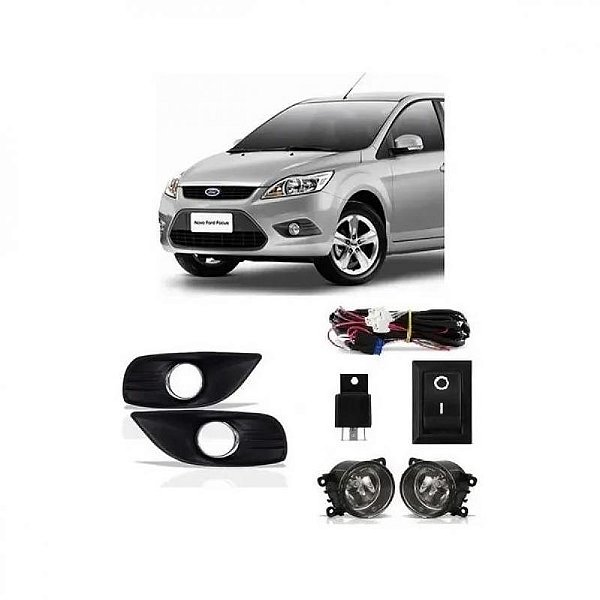 Kit de farol focus sedan ford de 2009 a 2013 auxiliar com grade e aro cromado com botão unidade