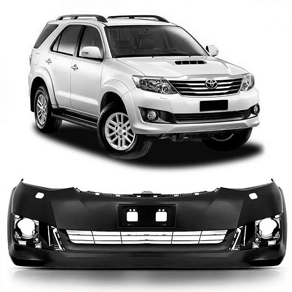 Para choque hilux sw4 toyota de 2012 a 2015 dianteiro preto liso com furo para esguicho com grade e com friso cromado