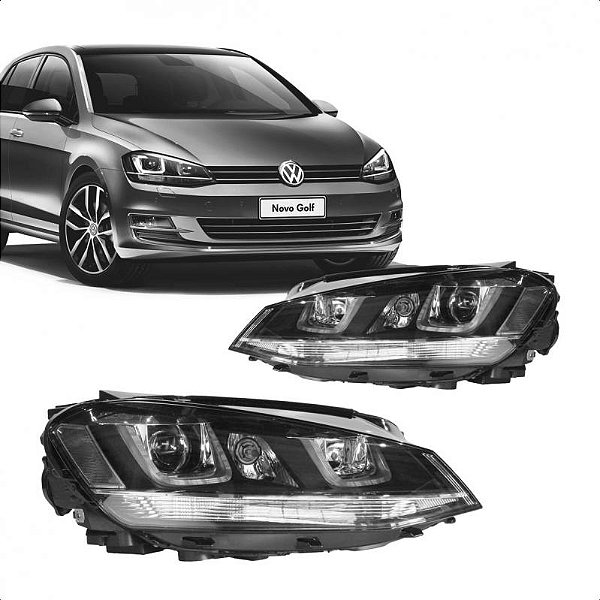 Farol golf volkswagen de 2014 a 2017 elétrico com LED e friso cromado par