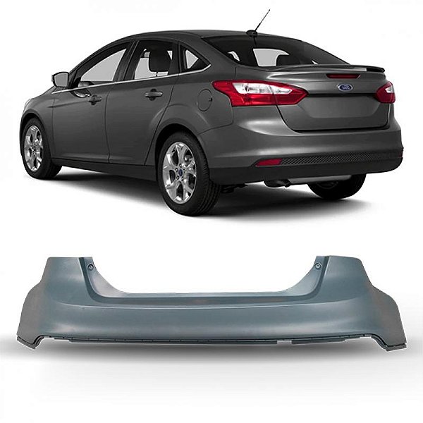Para choque focus ford de 2014 a 2015 traseiro com acabamento em primer para sedã sem furo para sensor sem saia