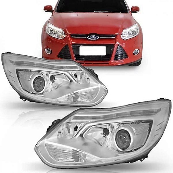 Farol focus ford de 2014 a 2015 lado direito cromado elétrico com motor com LED com projetor