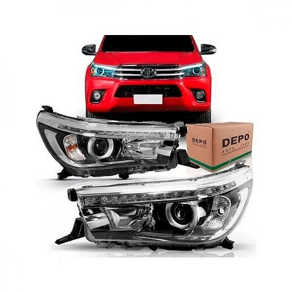 Farol hilux toyota de 2016 a 2020 lado direito para picape com regulagem manual e elétrica com LED