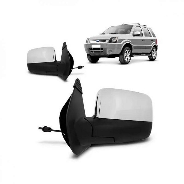Retrovisor externo ecosport ford de 2003 a 2012 lado direito cromado com controle manual