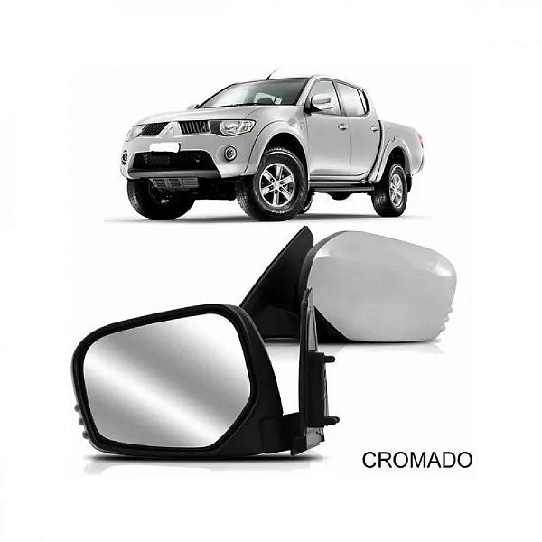 Retrovisor triton e pajero dakkar mitsubishi de 2007 a 2014 lado esquerdo cromado externo fixo