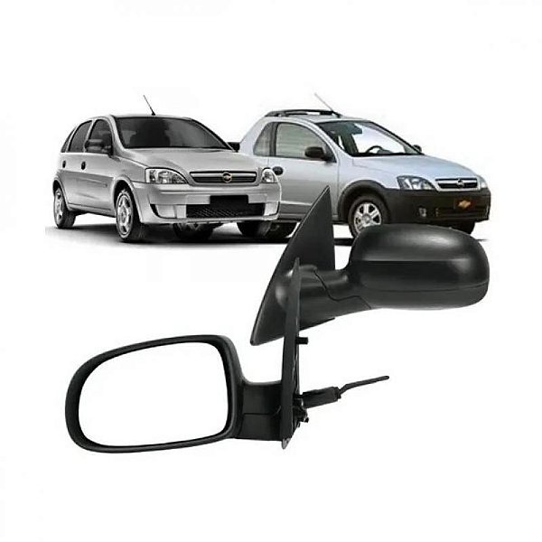 Retrovisor externo corsa chevrolet de 2003 a 2012 e montana chevrolet de 2003 a 2010 lado direito preto com controle manual e capa lisa