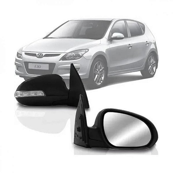 Retrovisor externo i30 hyundai de 2009 a 2012 lado direito preto liso elétrico retrátil com pisca