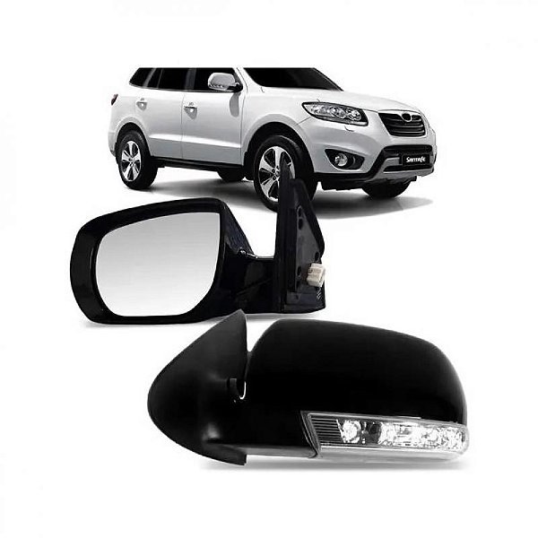 Retrovisor externo santa fe hyundai de 2010 a 2013 lado esquerdo preto elétrico retrátil com pisca sem aquecimento