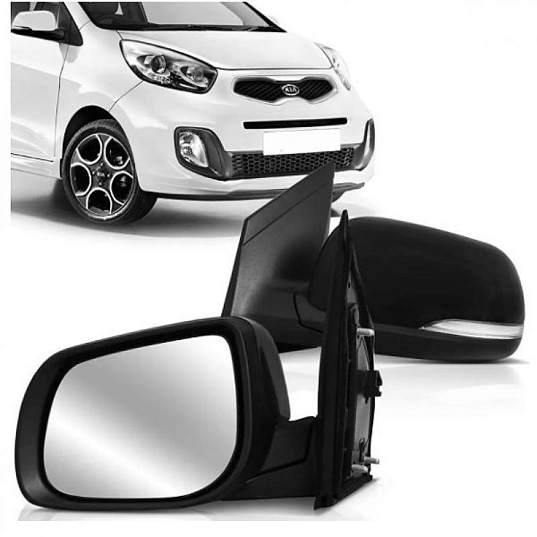 Retrovisor externo picanto kia de 2012 a 2015 lado esquerdo preto elétrico retrátil com pisca sem aquecimento