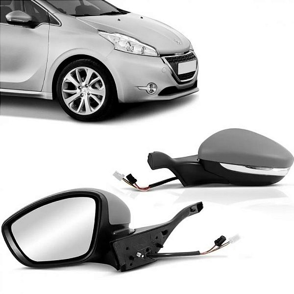 Retrovisor 208 peugeot de 2012 a 2016 lado esquerdo externo primer elétrico com aquecimento com pisca e sete fios