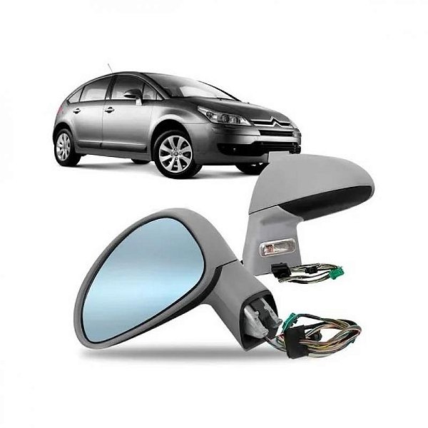 Retrovisor externo c4 citroën de 2008 a 2010 lado esquerdo lente azul elétrico asférico com acabamento em primer