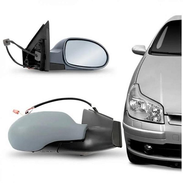 Retrovisor externo c5 citroën de 2001 a 2007 lado direito com lente azul e acabamento em primer elétrico retrátil sem sensor de temperatura