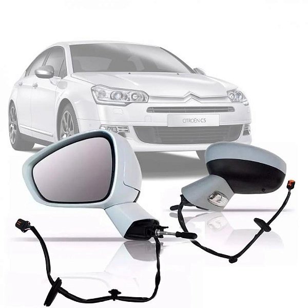 Retrovisor externo c5 citroën de 2008 a 2013 lado direito com acabamento em primer elétrico retrátil térmico com pisca e sem sensor de temperatura