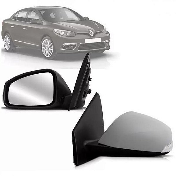 Retrovisor externo fluence renault de 2010 a 2018 lado esquerdo com acabamento em primer elétrico retrátil com aquecimento braço longo e espelho asférico