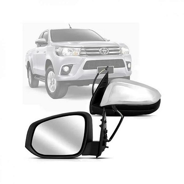 Retrovisor hilux toyota de 2016 a 2025 lado esquerdo cromado elétrico para picape versão ex