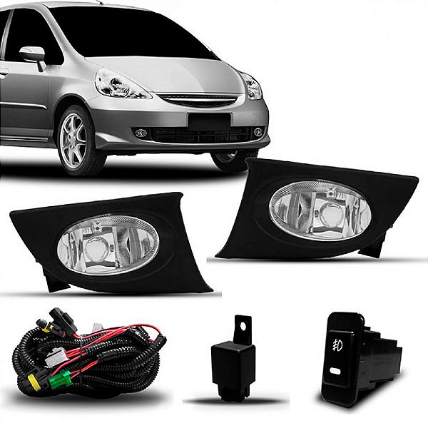 Kit de farol auxiliar fit honda de 2007 a 2008 preto com grade