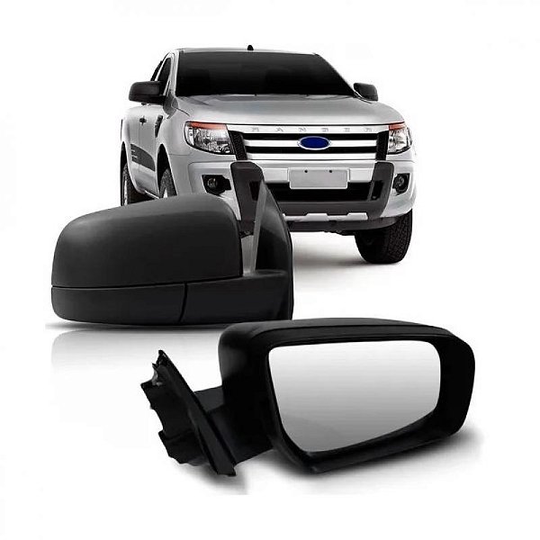 Retrovisor externo ranger ford de 2013 a 2023 lado direito preto manual com capa texturizada sem pisca