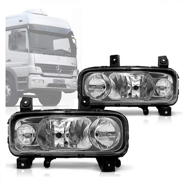 Farol atego mercedes benz de 2005 a 2012 lado esquerdo com auxiliar e lente lisa