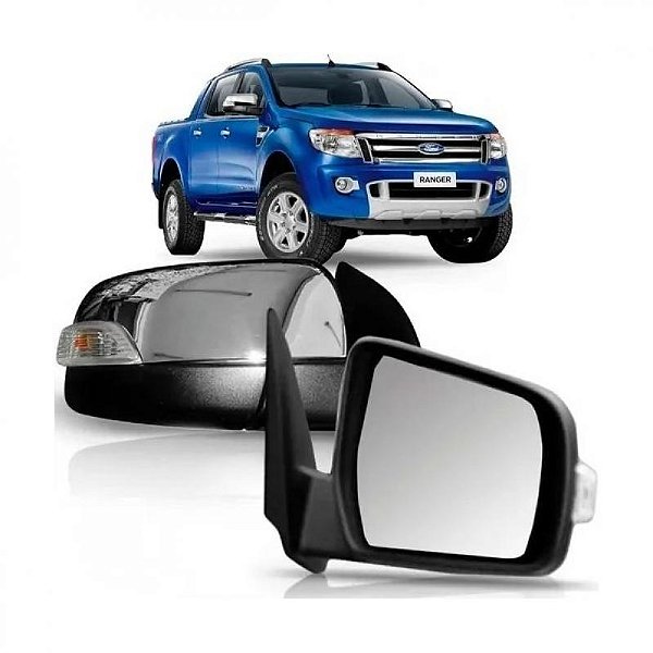 Retrovisor externo ranger ford de 2013 a 2023 lado direito cromado elétrico com pisca sem aquecimento
