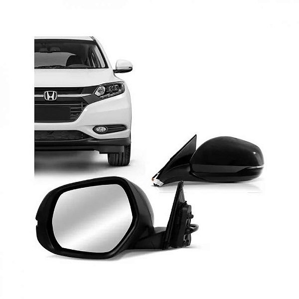 Retrovisor externo hrv honda de 2015 a 2021 lado direito carcaça preta elétrico com pisca e capa