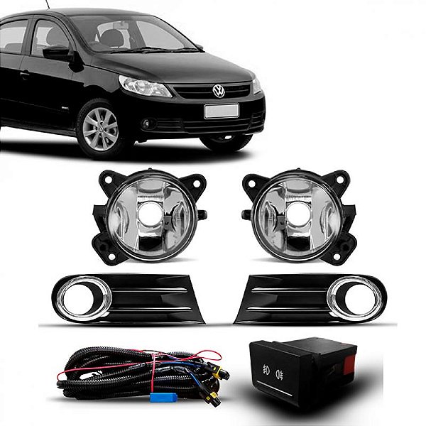 Kit de farol auxiliar gol geração cinco volkswagen de 2009 a 2012 com grade e aro cromado
