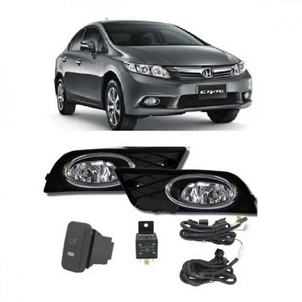 Kit de farol auxiliar civic honda de 2012 a 2014 com grade e aro cromado