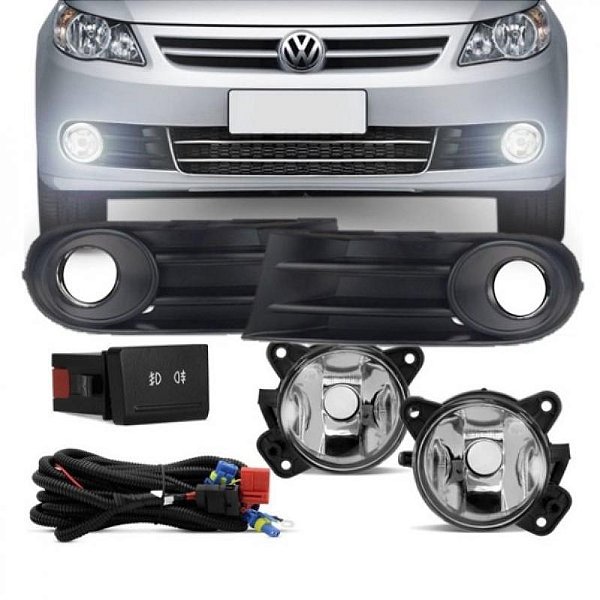 Kit farol auxiliar gol volkswagen de 2009 a 2012 geração cinco com grade e aro preto