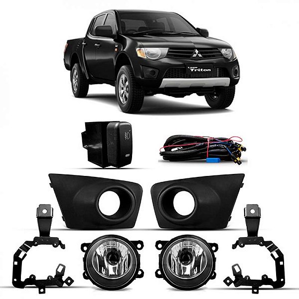Kit de farol auxiliar triton mitsubishi de 2011 a 2012 preto com moldura