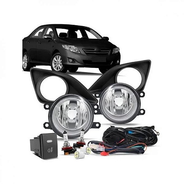 Kit de farol auxiliar corolla toyota de 2009 a 2011 com grade e aro preto