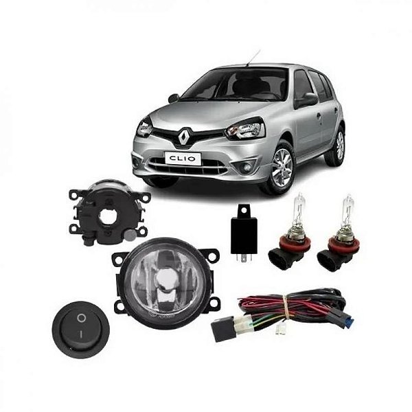 Kit farol auxiliar clio renault de 2012 a 2016 completo com botão universal