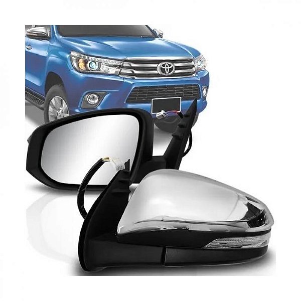 Retrovisor hilux toyota de 2016 a 2025 lado direito cromado externo elétrico com pisca para picape