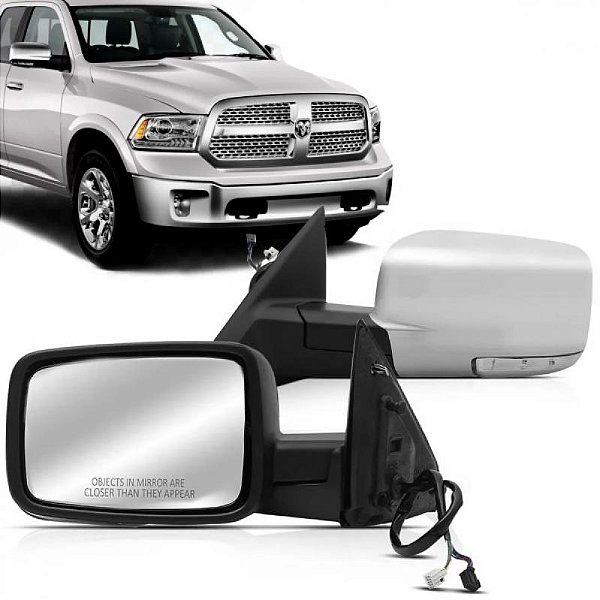 Retrovisor ram dodge de 2012 a 2017 lado esquerdo com capa cromada externo elétrico com aquecimento com pisca e memória