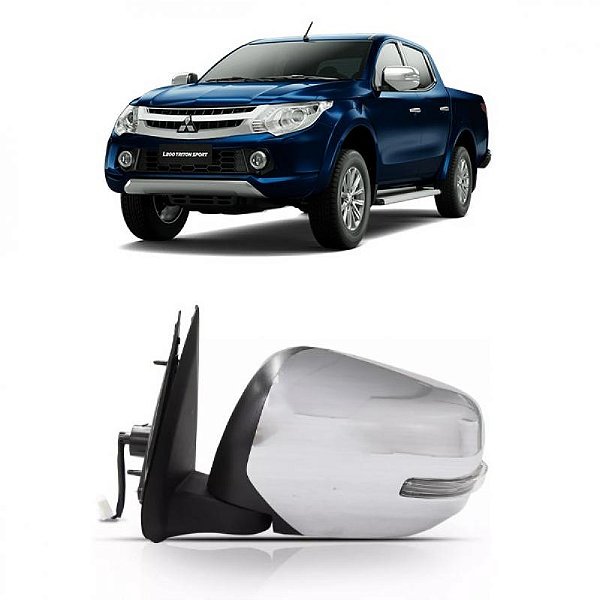 Retrovisor externo triton mitsubishi de 2017 a 2020 lado direito cromado elétrico com aquecimento com braço longo com ponto cego