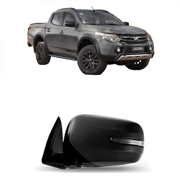 Retrovisor externo triton mitsubishi de 2017 a 2020 lado esquerdo preto elétrico com aquecimento com braço longo com ponto cego