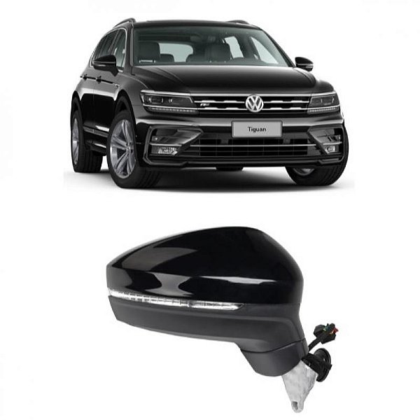 Retrovisor externo tiguan volkswagen de 2018 a 2021 lado direito elétrico com aquecimento com braço longo com auxiliar com motor com LED com entrada para xenon com luz de cortesia e treze fios
