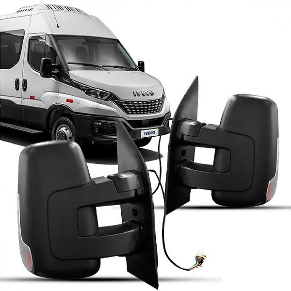 Retrovisor externo iveco de 2020 a 2025 lado direito elétrico com braço curto com pisca em l e base reta
