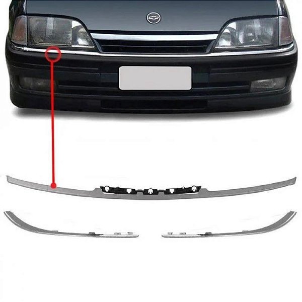 Kit de frisos de para choque omega chevrolet de 1992 a 1998 dianteiro cromado com 3 peças
