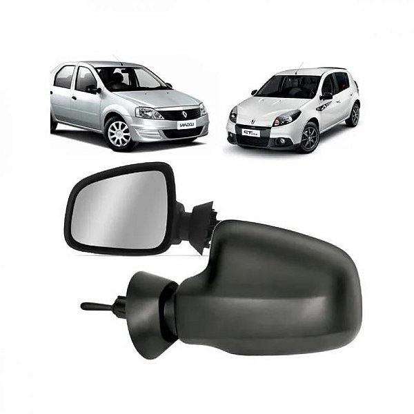 Retrovisor externo logan e sandero renault de 2011 a 2013 lado esquerdo verde escuro com controle manual e carcaça grande