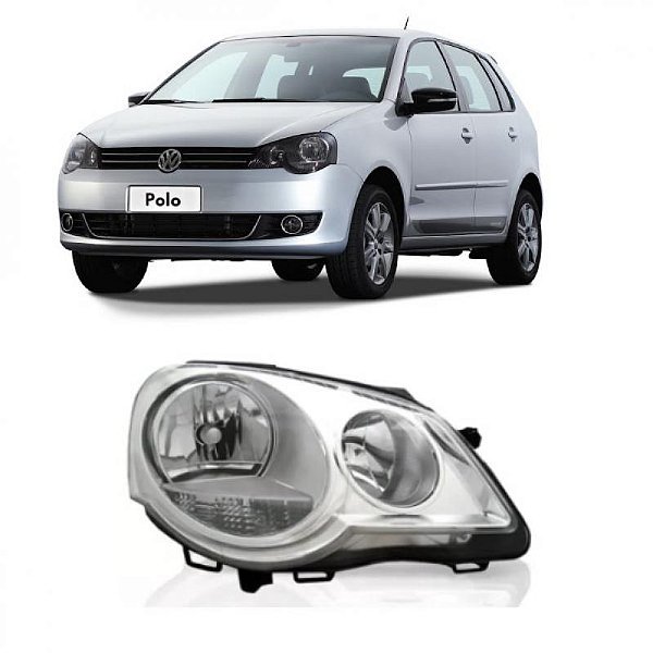 Farol polo volkswagen de 2007 a 2011 lado direito cromado elétrico com motor