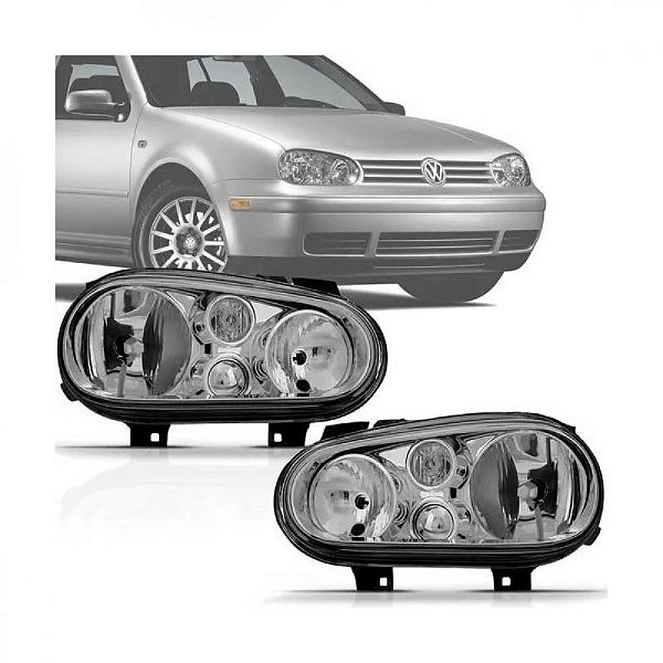Farol golf volkswagen de 1999 a 2006 lado esquerdo cromado foco duplo sem auxiliar vidro