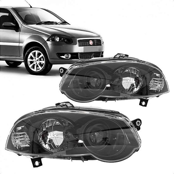 Farol palio fiat de 2009 a 2020 e siena fiat de 2008 a 2012 lado esquerdo preto tipo bola com anel preto