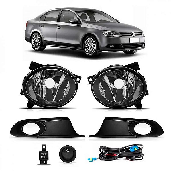 Kit farol auxiliar jetta volkswagen de 2011 a 2014 com grade e botão universal