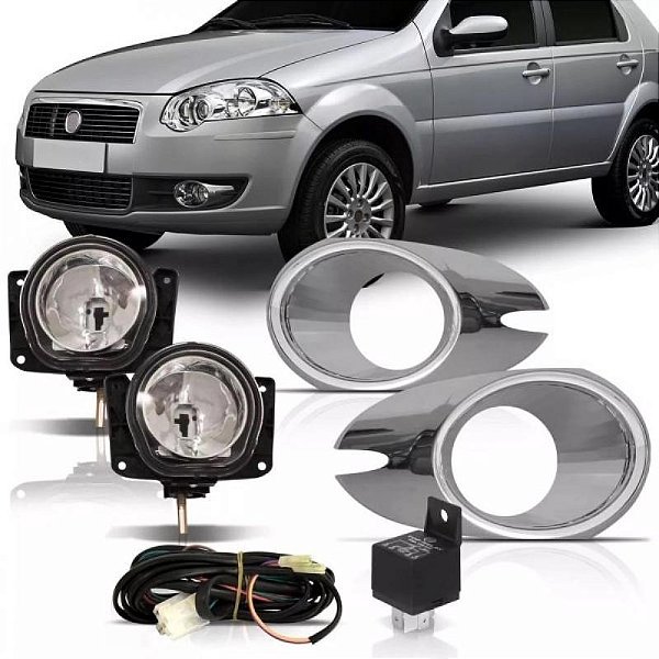 Kit farol auxiliar palio e siena fiat de 2008 a 2011 elx com moldura cromada