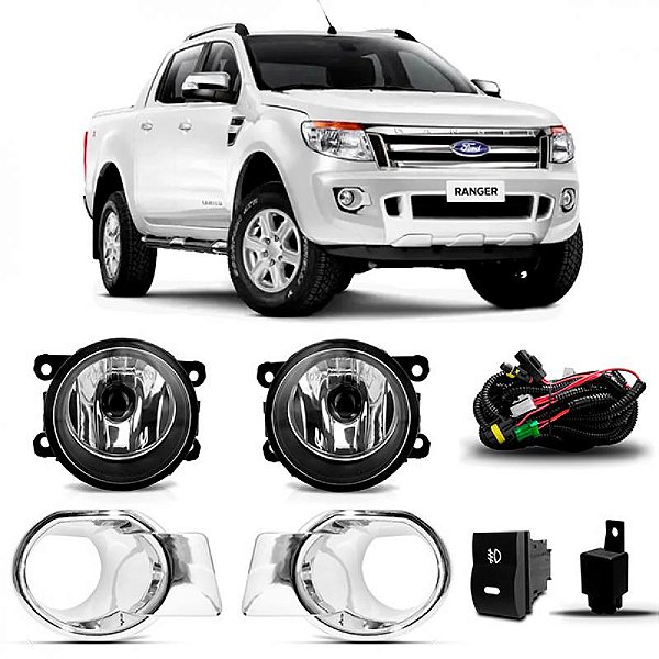 Kit farol auxiliar ranger ford de 2013 a 2016 com moldura cromada