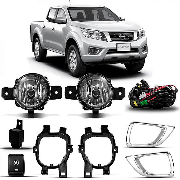 Kit farol auxiliar frontier nissan de 2017 a 2021 com moldura cromada
