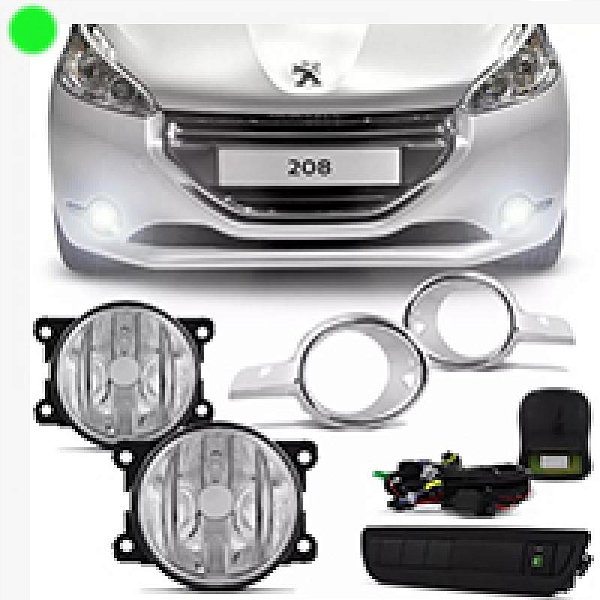 Kit farol auxiliar 208 peugeot de 2012 a 2016 com moldura cromada