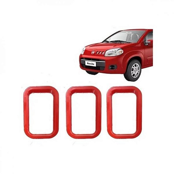 Moldura inferior para choque da grade uno e fiorino fiat de 2011 a 2014 frontal com borda vermelha três peças