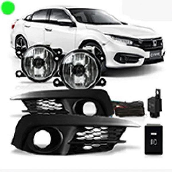 Kit farol auxiliar civic honda de 2017 a 2019 preto com grade