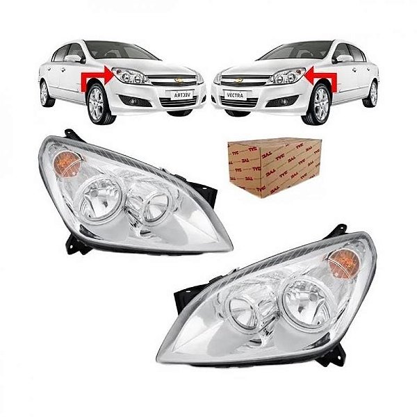 Farol vectra chevrolet de 2009 a 2011 lado direito cromado com anel cromado e com motor